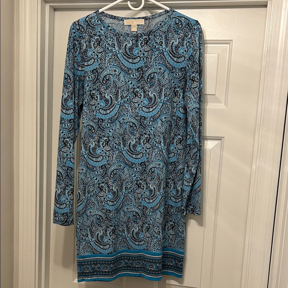 Michael Kors Blue Paisley Long Sleeve Dress